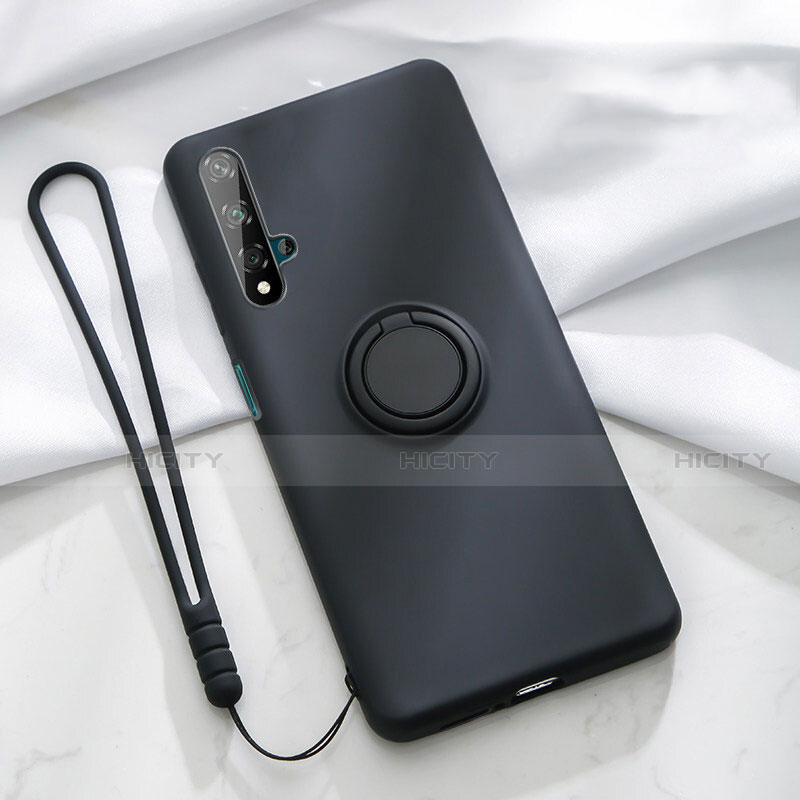 Custodia Silicone Ultra Sottile Morbida Cover con Magnetico Anello Supporto T06 per Huawei Honor 20S Nero