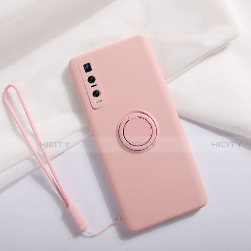 Custodia Silicone Ultra Sottile Morbida Cover con Magnetico Anello Supporto T06 per Oppo Find X2 Pro Rosa