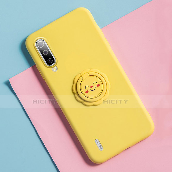 Custodia Silicone Ultra Sottile Morbida Cover con Magnetico Anello Supporto T06 per Xiaomi Mi A3 Giallo