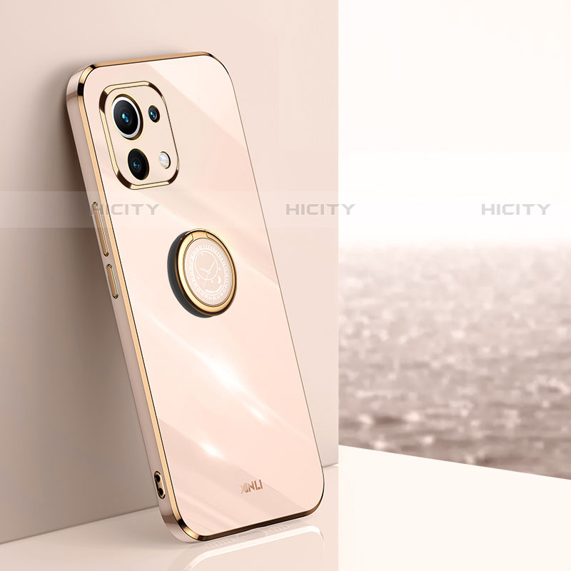 Custodia Silicone Ultra Sottile Morbida Cover con Magnetico Anello Supporto T07 per Xiaomi Mi 11 Lite 4G Oro