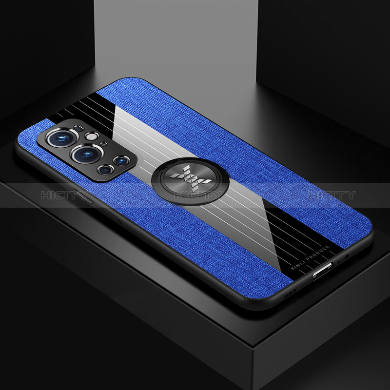 Custodia Silicone Ultra Sottile Morbida Cover con Magnetico Anello Supporto X01L per OnePlus 9 Pro 5G Blu