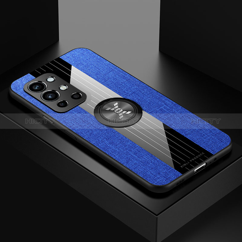 Custodia Silicone Ultra Sottile Morbida Cover con Magnetico Anello Supporto X01L per OnePlus 9R 5G Blu