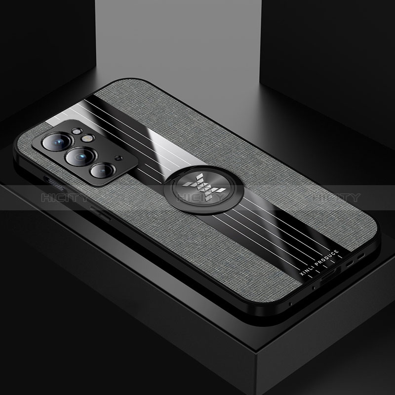 Custodia Silicone Ultra Sottile Morbida Cover con Magnetico Anello Supporto X01L per OnePlus 9RT 5G Grigio