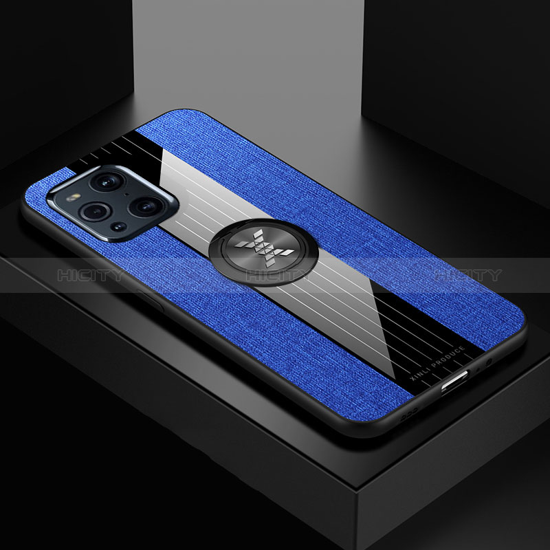 Custodia Silicone Ultra Sottile Morbida Cover con Magnetico Anello Supporto X01L per Oppo Find X3 5G Blu