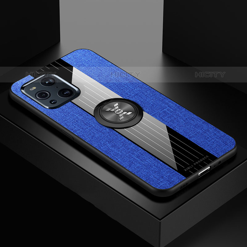 Custodia Silicone Ultra Sottile Morbida Cover con Magnetico Anello Supporto X01L per Oppo Find X3 Pro 5G Blu