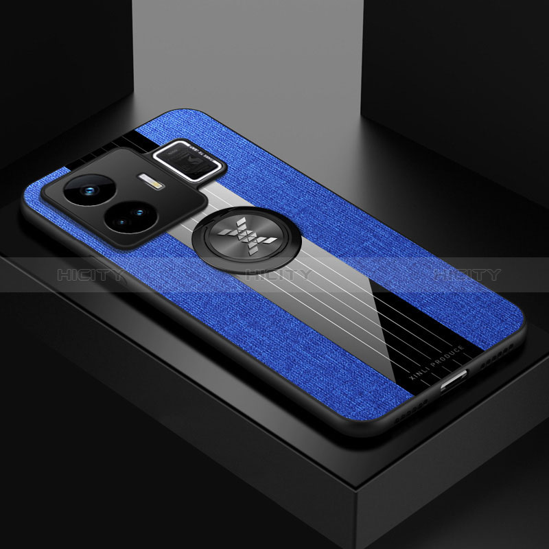 Custodia Silicone Ultra Sottile Morbida Cover con Magnetico Anello Supporto X01L per Realme GT Neo6 5G Blu
