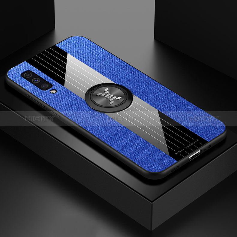 Custodia Silicone Ultra Sottile Morbida Cover con Magnetico Anello Supporto X01L per Samsung Galaxy A50S Blu