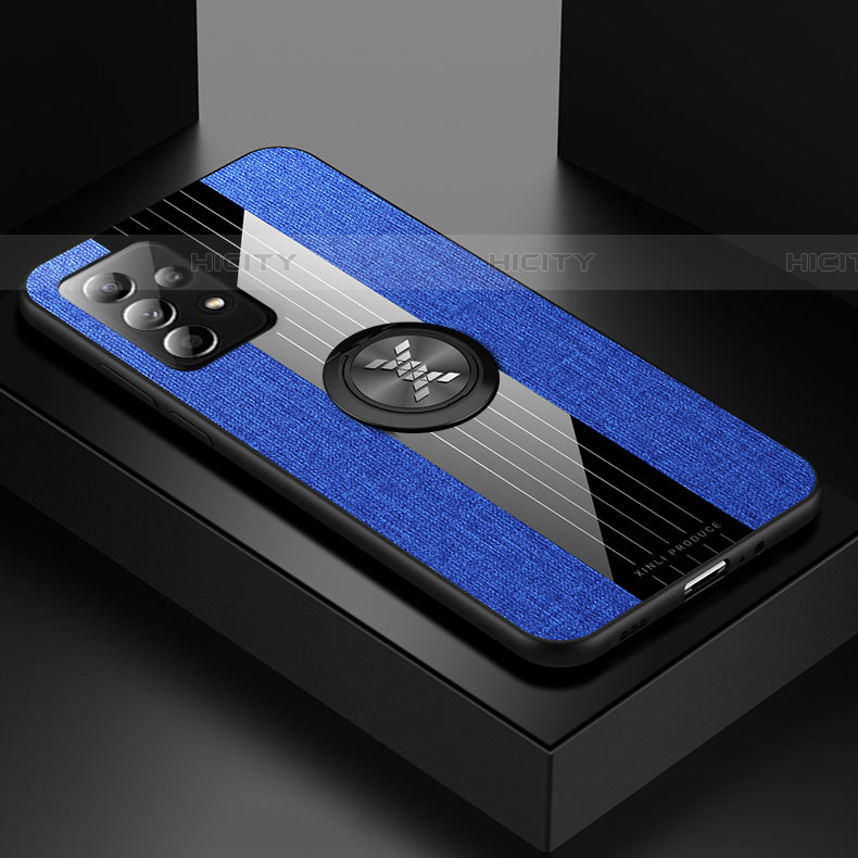 Custodia Silicone Ultra Sottile Morbida Cover con Magnetico Anello Supporto X01L per Samsung Galaxy A52 4G Blu