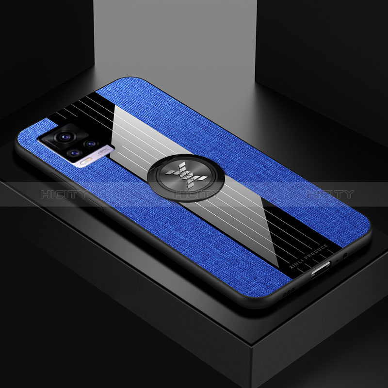 Custodia Silicone Ultra Sottile Morbida Cover con Magnetico Anello Supporto X01L per Vivo V20 Blu