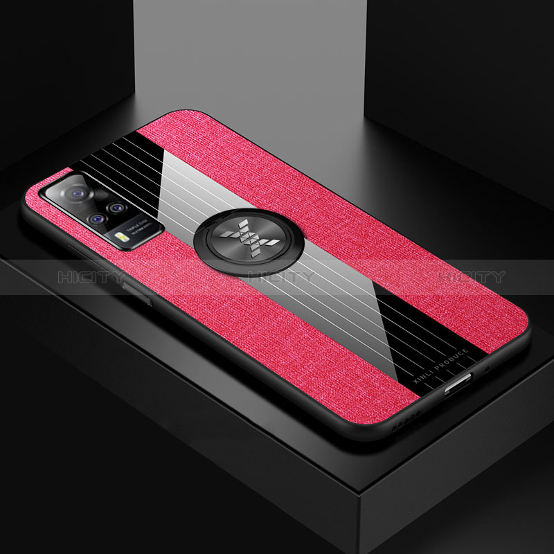 Custodia Silicone Ultra Sottile Morbida Cover con Magnetico Anello Supporto X01L per Vivo Y53s NFC Rosso