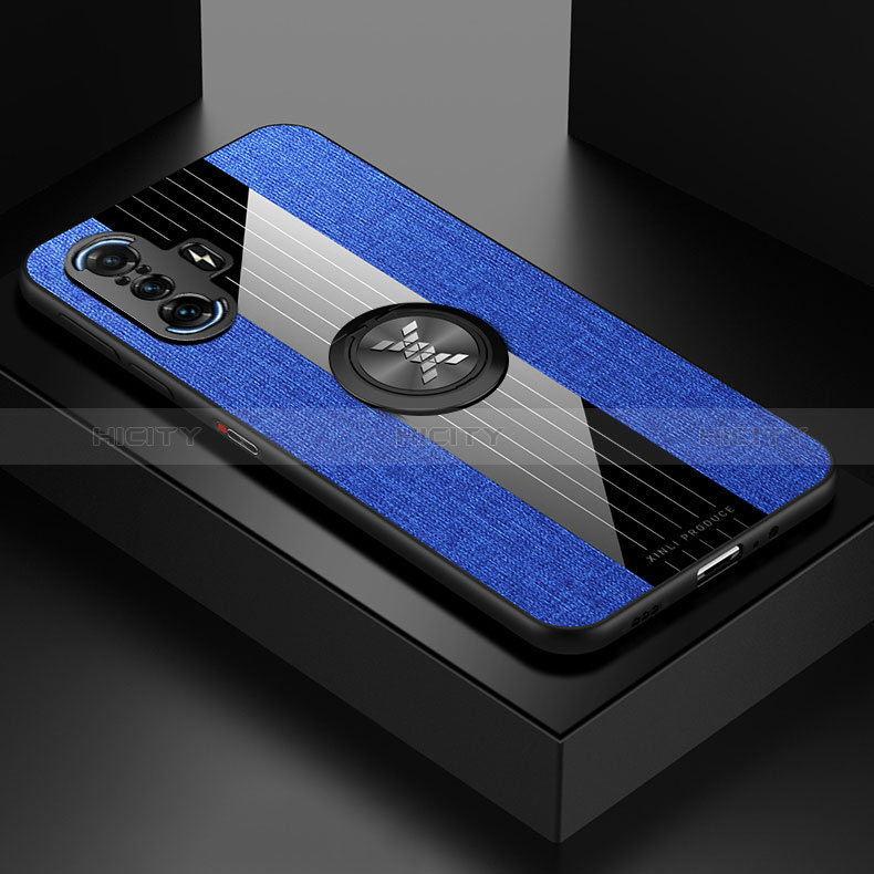 Custodia Silicone Ultra Sottile Morbida Cover con Magnetico Anello Supporto X01L per Xiaomi Poco F3 GT 5G Blu