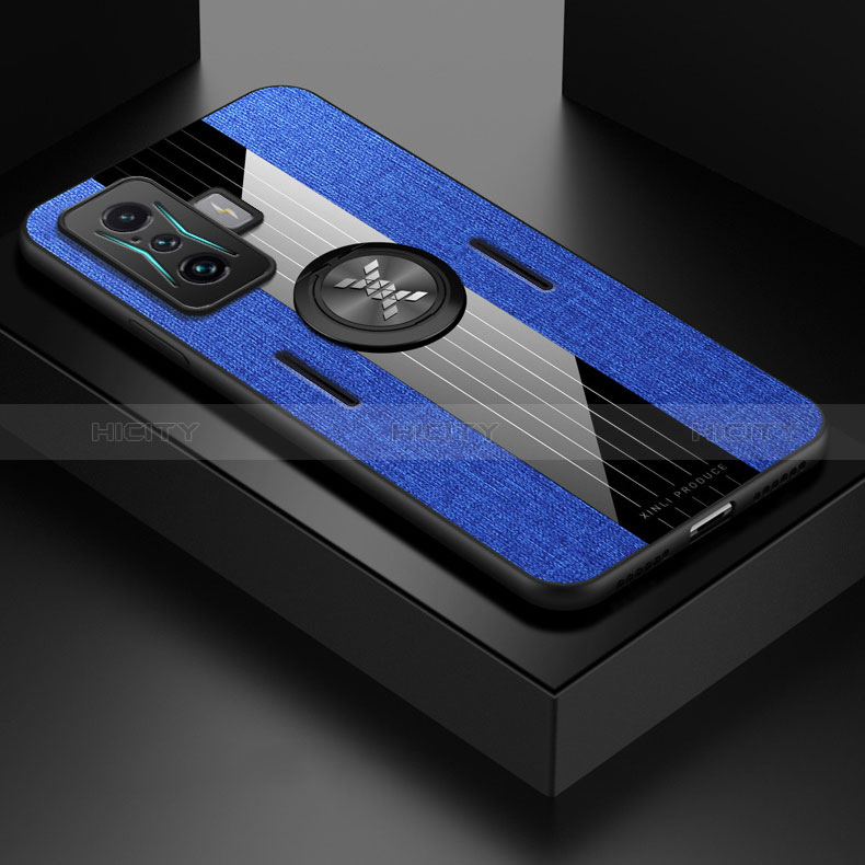 Custodia Silicone Ultra Sottile Morbida Cover con Magnetico Anello Supporto X01L per Xiaomi Poco F4 GT 5G Blu