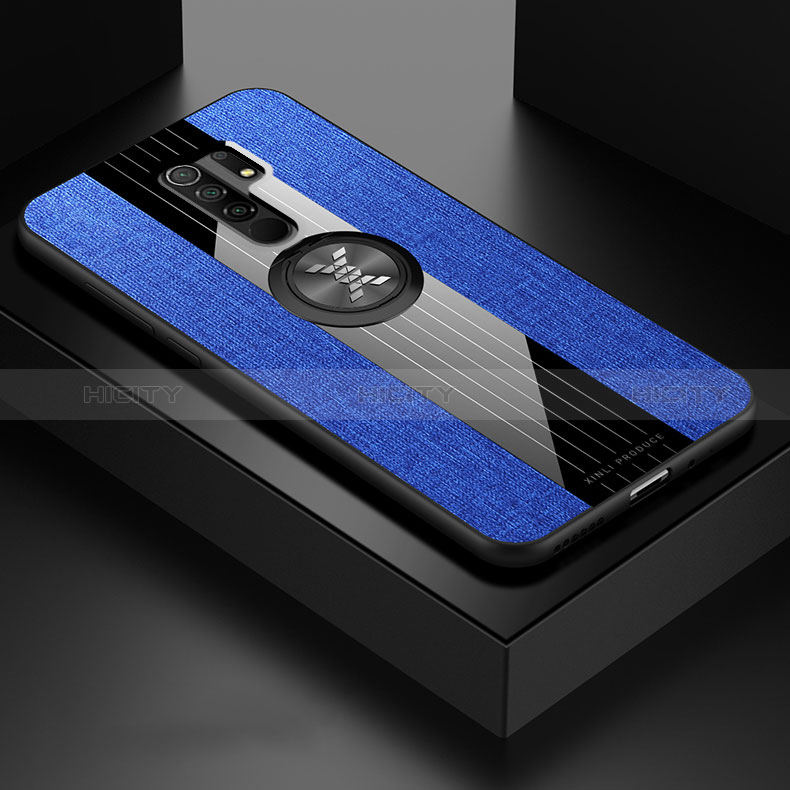 Custodia Silicone Ultra Sottile Morbida Cover con Magnetico Anello Supporto X01L per Xiaomi Poco M2 Blu