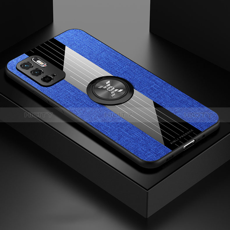 Custodia Silicone Ultra Sottile Morbida Cover con Magnetico Anello Supporto X01L per Xiaomi POCO M3 Pro 5G Blu