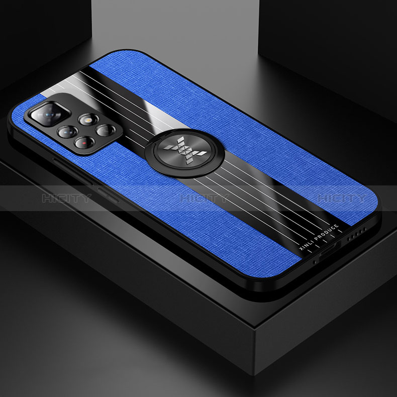 Custodia Silicone Ultra Sottile Morbida Cover con Magnetico Anello Supporto X01L per Xiaomi Poco M4 Pro 5G Blu