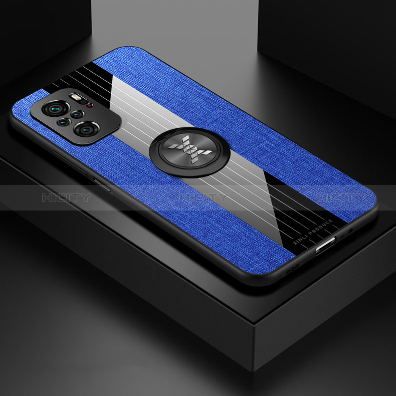 Custodia Silicone Ultra Sottile Morbida Cover con Magnetico Anello Supporto X01L per Xiaomi Poco M5S Blu