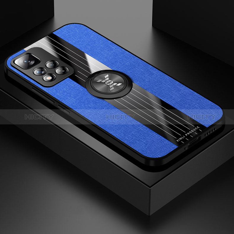 Custodia Silicone Ultra Sottile Morbida Cover con Magnetico Anello Supporto X01L per Xiaomi Poco X4 NFC Blu