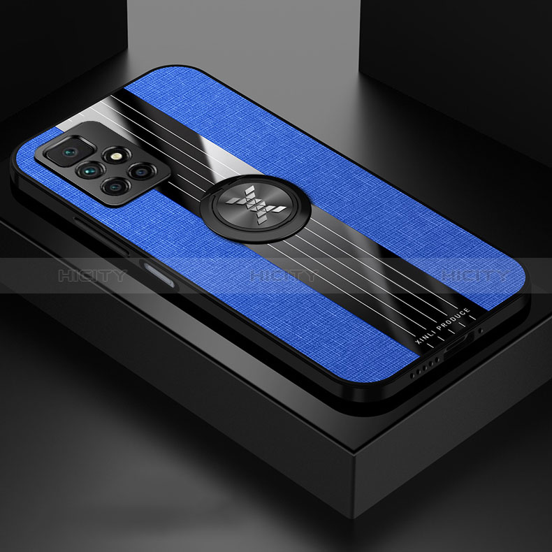 Custodia Silicone Ultra Sottile Morbida Cover con Magnetico Anello Supporto X01L per Xiaomi Redmi 10 4G Blu