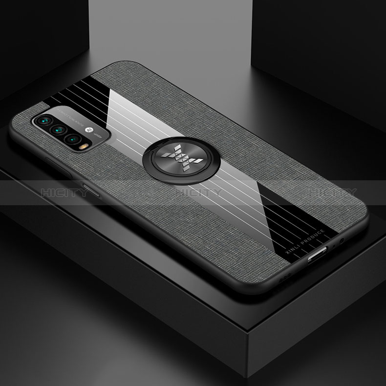 Custodia Silicone Ultra Sottile Morbida Cover con Magnetico Anello Supporto X01L per Xiaomi Redmi 9 Power Grigio