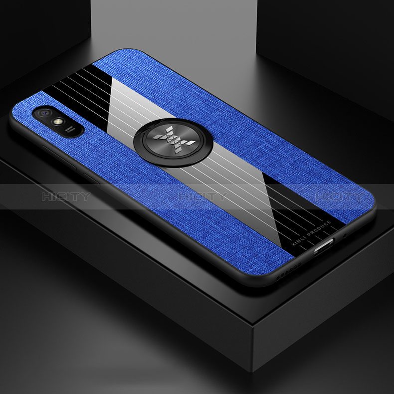 Custodia Silicone Ultra Sottile Morbida Cover con Magnetico Anello Supporto X01L per Xiaomi Redmi 9A Blu