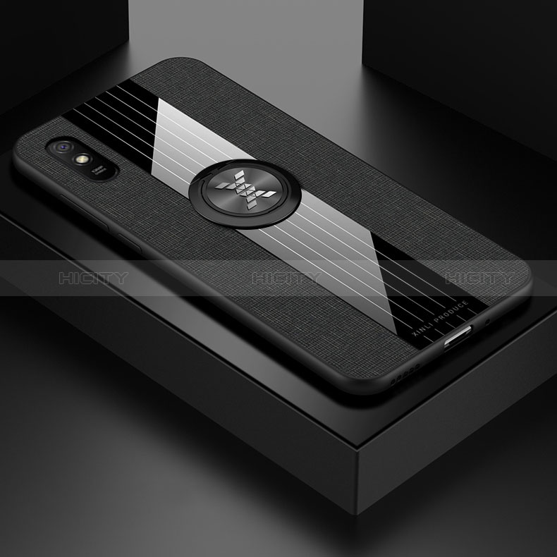 Custodia Silicone Ultra Sottile Morbida Cover con Magnetico Anello Supporto X01L per Xiaomi Redmi 9i Nero