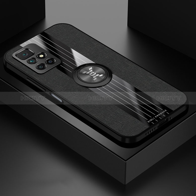 Custodia Silicone Ultra Sottile Morbida Cover con Magnetico Anello Supporto X01L per Xiaomi Redmi Note 11 4G (2021) Nero