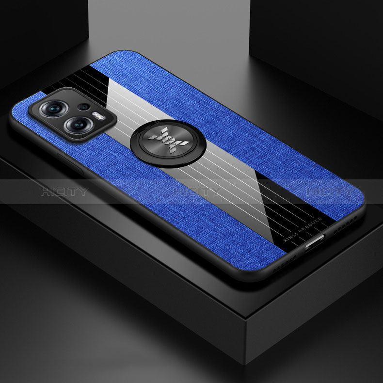 Custodia Silicone Ultra Sottile Morbida Cover con Magnetico Anello Supporto X01L per Xiaomi Redmi Note 11T Pro 5G Blu