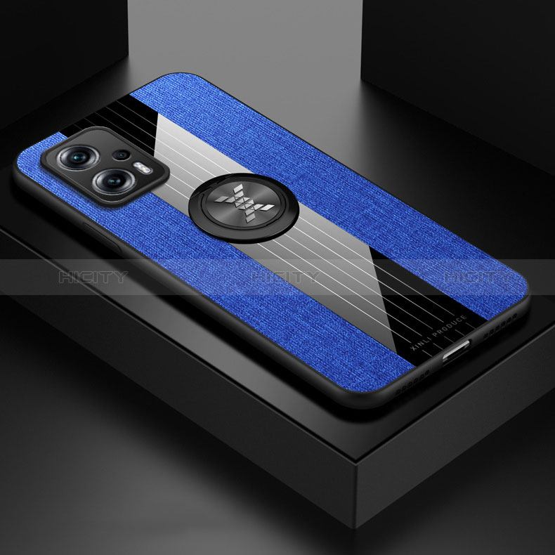 Custodia Silicone Ultra Sottile Morbida Cover con Magnetico Anello Supporto X01L per Xiaomi Redmi Note 11T Pro+ Plus 5G Blu