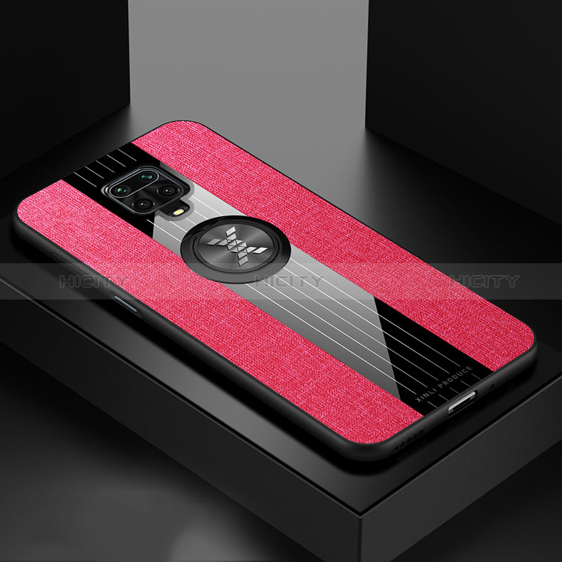 Custodia Silicone Ultra Sottile Morbida Cover con Magnetico Anello Supporto X01L per Xiaomi Redmi Note 9 Pro Max Rosso