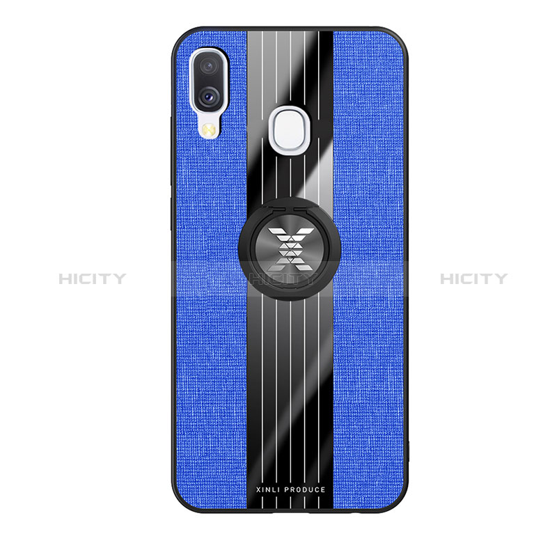 Custodia Silicone Ultra Sottile Morbida Cover con Magnetico Anello Supporto X02L per Samsung Galaxy A40 Blu