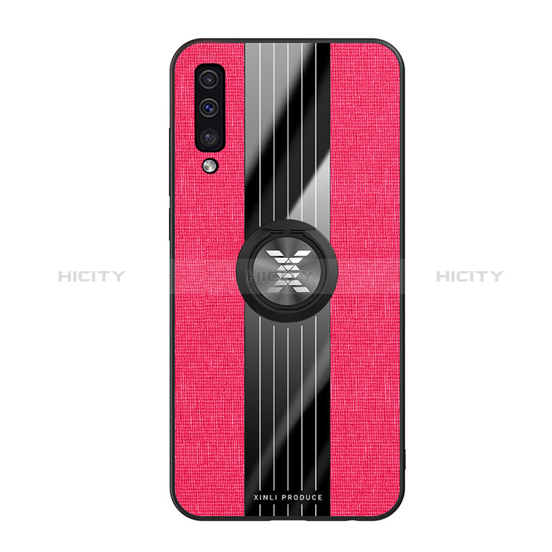 Custodia Silicone Ultra Sottile Morbida Cover con Magnetico Anello Supporto X02L per Samsung Galaxy A50S Rosso