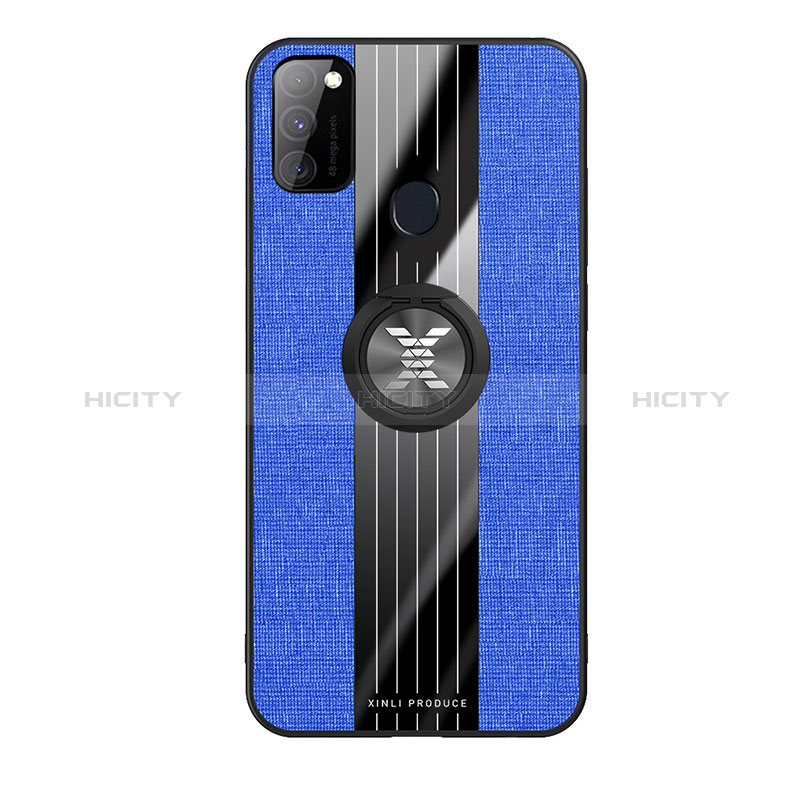 Custodia Silicone Ultra Sottile Morbida Cover con Magnetico Anello Supporto X02L per Samsung Galaxy M21 Blu