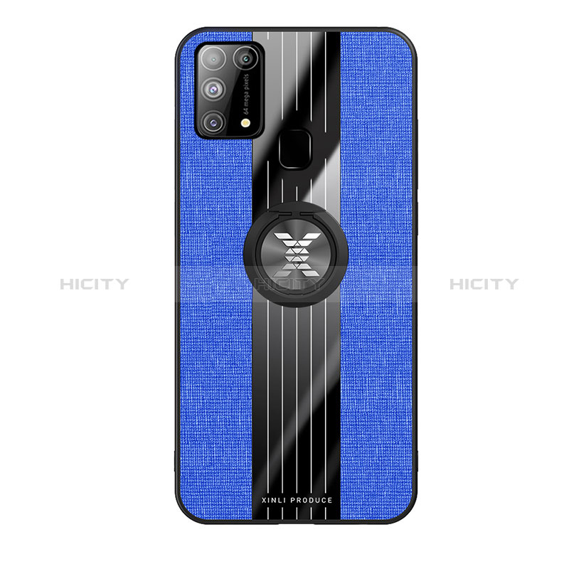 Custodia Silicone Ultra Sottile Morbida Cover con Magnetico Anello Supporto X02L per Samsung Galaxy M31 Blu