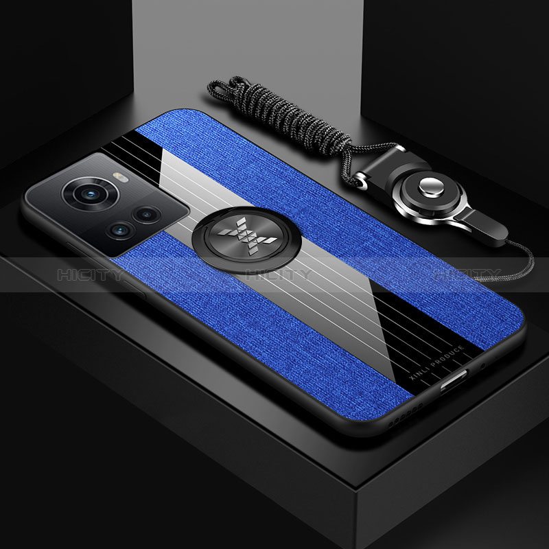 Custodia Silicone Ultra Sottile Morbida Cover con Magnetico Anello Supporto X03L per OnePlus 10R 5G Blu