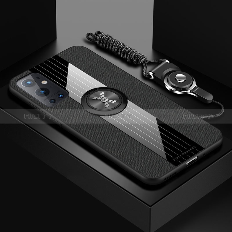 Custodia Silicone Ultra Sottile Morbida Cover con Magnetico Anello Supporto X03L per OnePlus 9 Pro 5G Nero