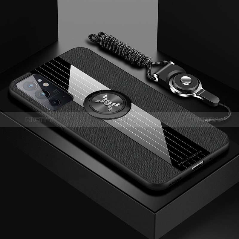 Custodia Silicone Ultra Sottile Morbida Cover con Magnetico Anello Supporto X03L per OnePlus 9RT 5G Nero