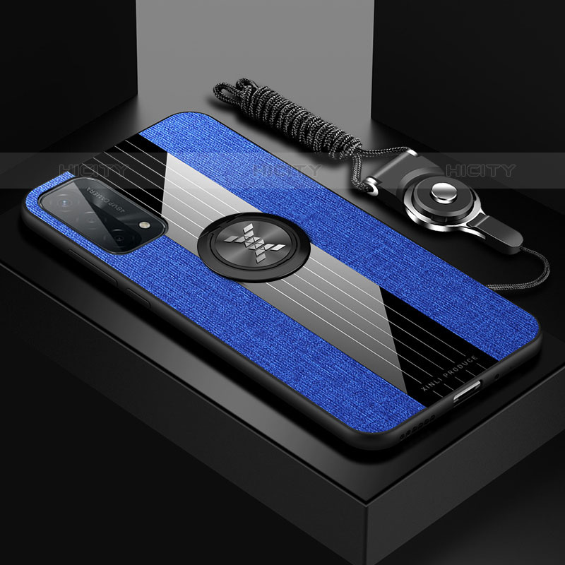 Custodia Silicone Ultra Sottile Morbida Cover con Magnetico Anello Supporto X03L per OnePlus Nord N200 5G Blu