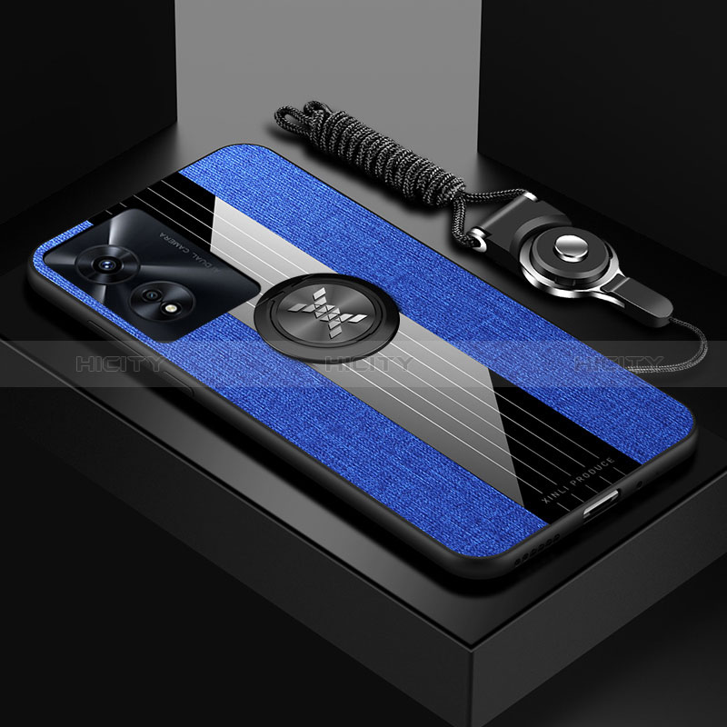 Custodia Silicone Ultra Sottile Morbida Cover con Magnetico Anello Supporto X03L per Oppo A1x 5G Blu