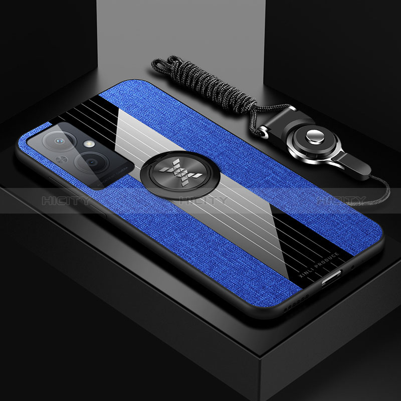 Custodia Silicone Ultra Sottile Morbida Cover con Magnetico Anello Supporto X03L per Oppo A96 5G Blu