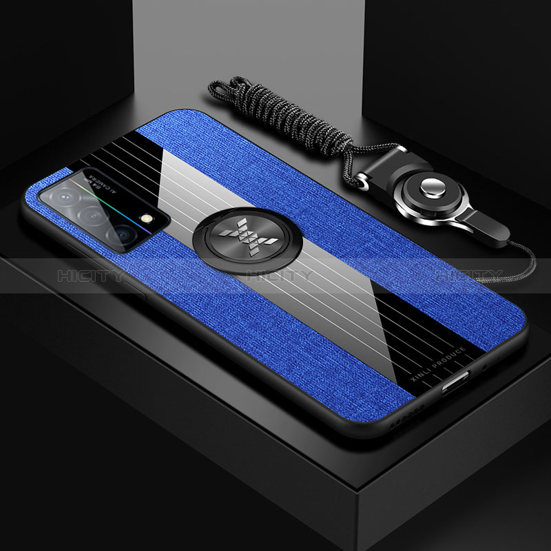 Custodia Silicone Ultra Sottile Morbida Cover con Magnetico Anello Supporto X03L per Oppo K9 5G Blu