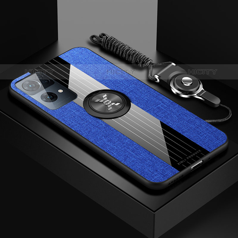 Custodia Silicone Ultra Sottile Morbida Cover con Magnetico Anello Supporto X03L per Oppo Reno7 Pro 5G Blu