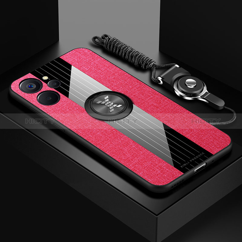 Custodia Silicone Ultra Sottile Morbida Cover con Magnetico Anello Supporto X03L per Realme 9i 5G Rosso