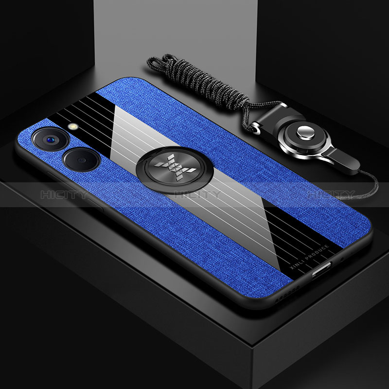 Custodia Silicone Ultra Sottile Morbida Cover con Magnetico Anello Supporto X03L per Realme V20 5G Blu