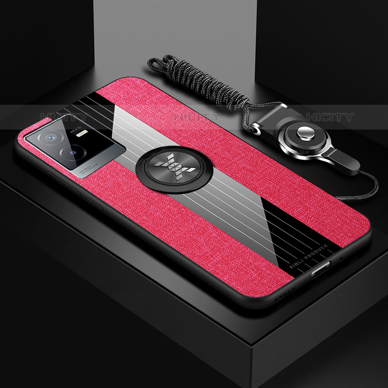 Custodia Silicone Ultra Sottile Morbida Cover con Magnetico Anello Supporto X03L per Vivo iQOO Z6x Rosso