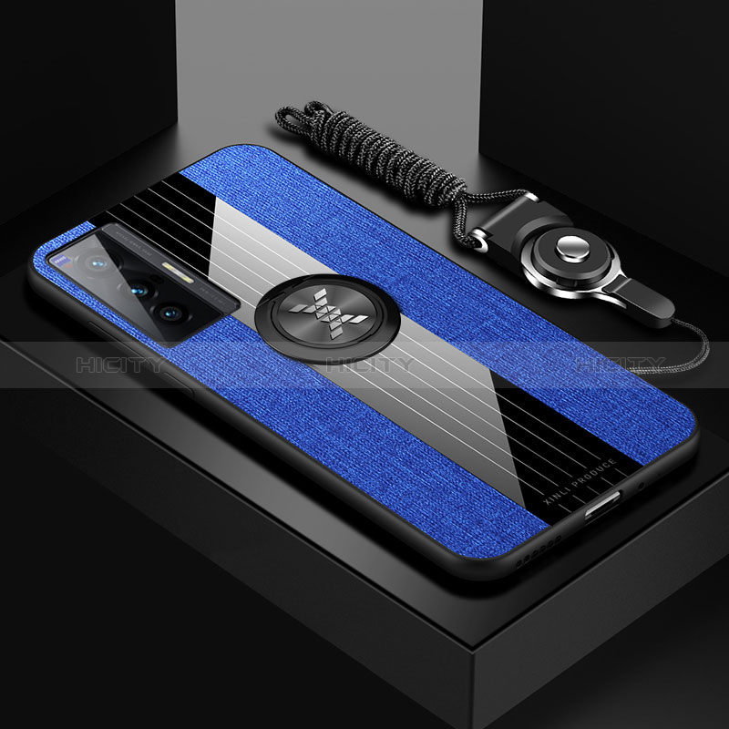 Custodia Silicone Ultra Sottile Morbida Cover con Magnetico Anello Supporto X03L per Vivo X70 5G Blu