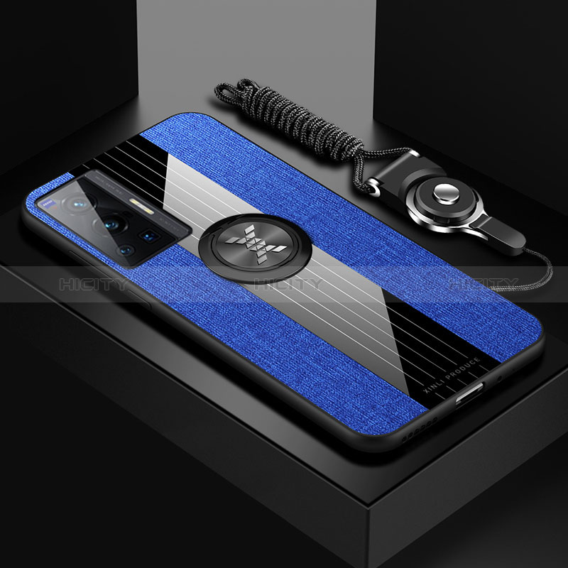 Custodia Silicone Ultra Sottile Morbida Cover con Magnetico Anello Supporto X03L per Vivo X70 Pro 5G Blu