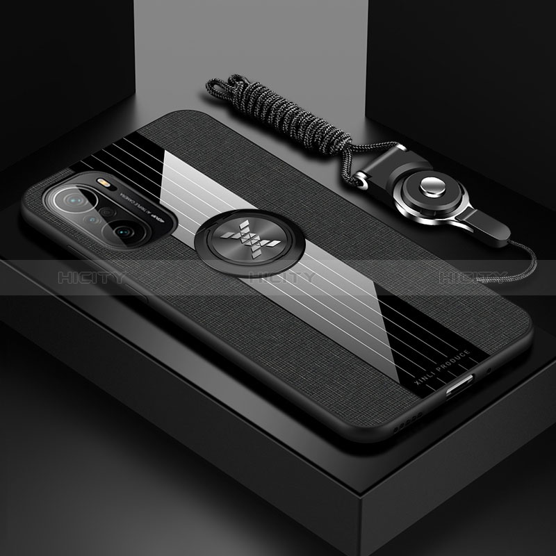 Custodia Silicone Ultra Sottile Morbida Cover con Magnetico Anello Supporto X03L per Xiaomi Mi 11X 5G Nero