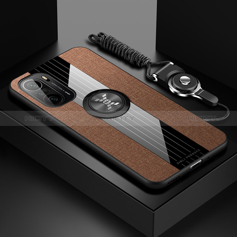 Custodia Silicone Ultra Sottile Morbida Cover con Magnetico Anello Supporto X03L per Xiaomi Mi 11X Pro 5G Marrone