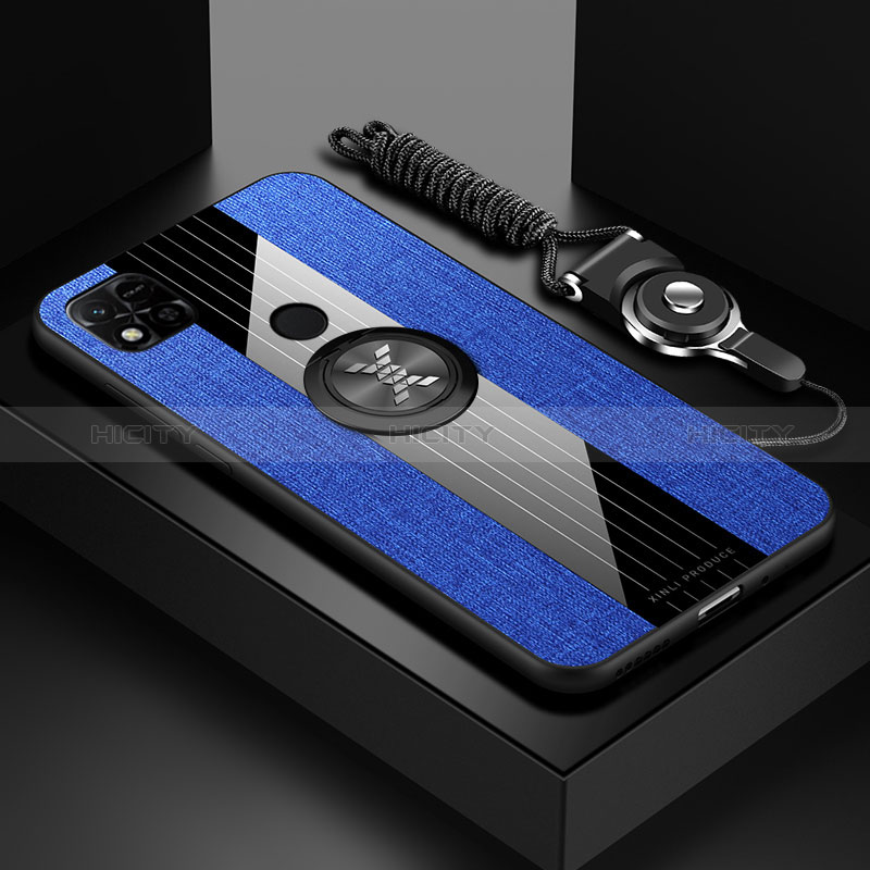 Custodia Silicone Ultra Sottile Morbida Cover con Magnetico Anello Supporto X03L per Xiaomi POCO C3 Blu