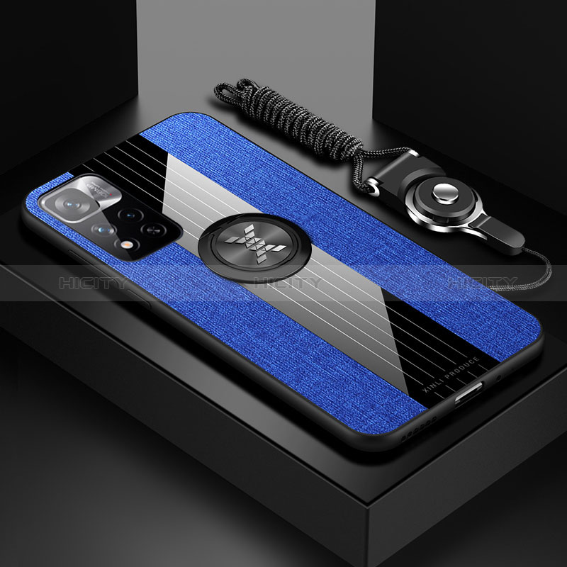 Custodia Silicone Ultra Sottile Morbida Cover con Magnetico Anello Supporto X03L per Xiaomi Poco X4 NFC Blu
